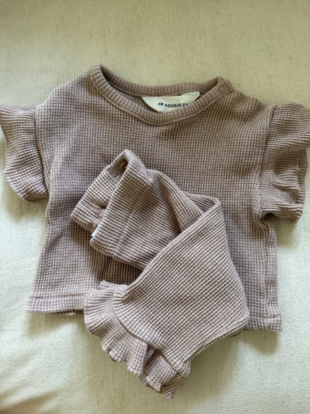 New H&M Tan Waffle Top and Wide-Leg Pants Set